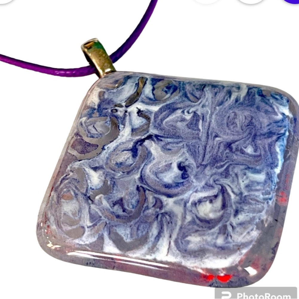 Lavender Swirl Pendant Enamel Art Glass Purple and White